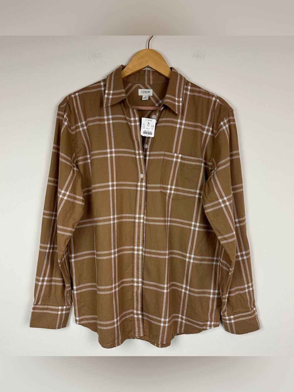 J. Crew Women's Brown Tan Plaid Button Down Shirt Long Sleeve - Size S